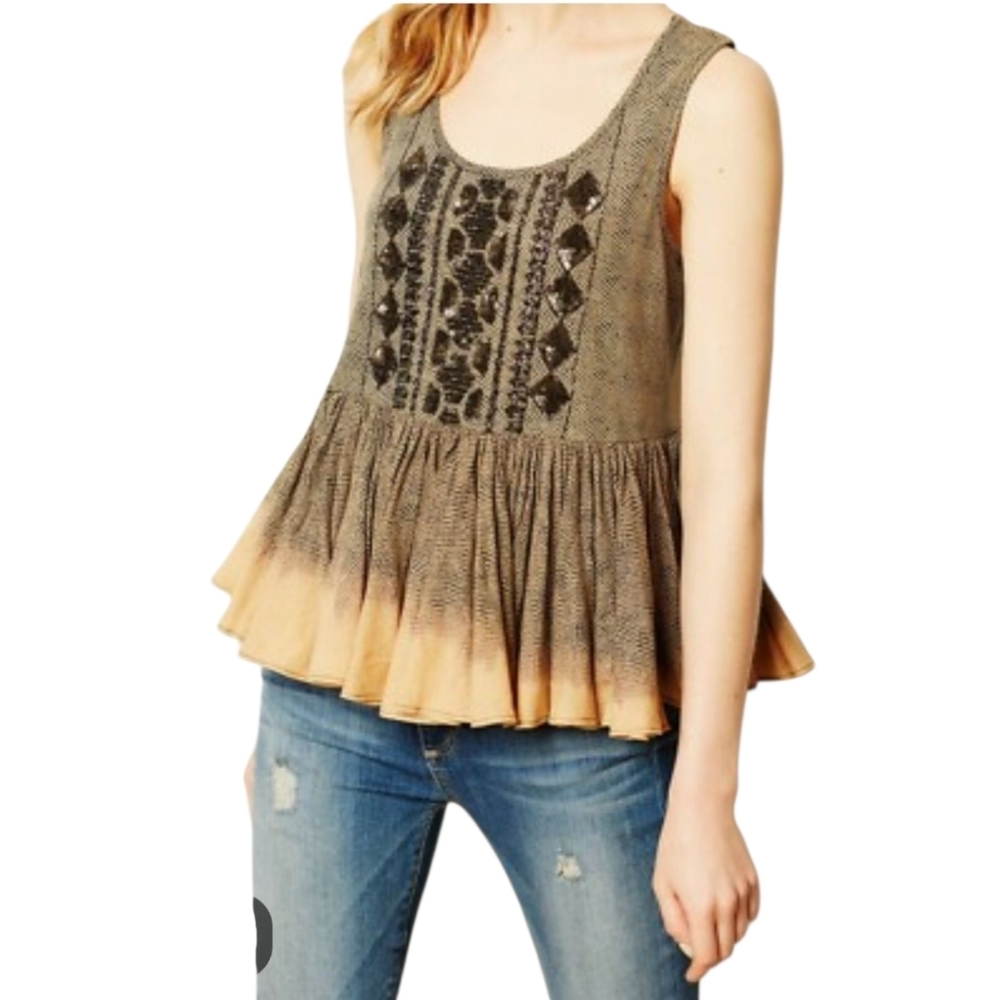 Anthropologie Akemi + Kin Anaphora Tank Top Blouse Size S Beaded Sequined Peplum